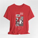 The FEEL REMORSE? t-shirt in heather red — 3D mockup, muted crimson shade, no background, no model.