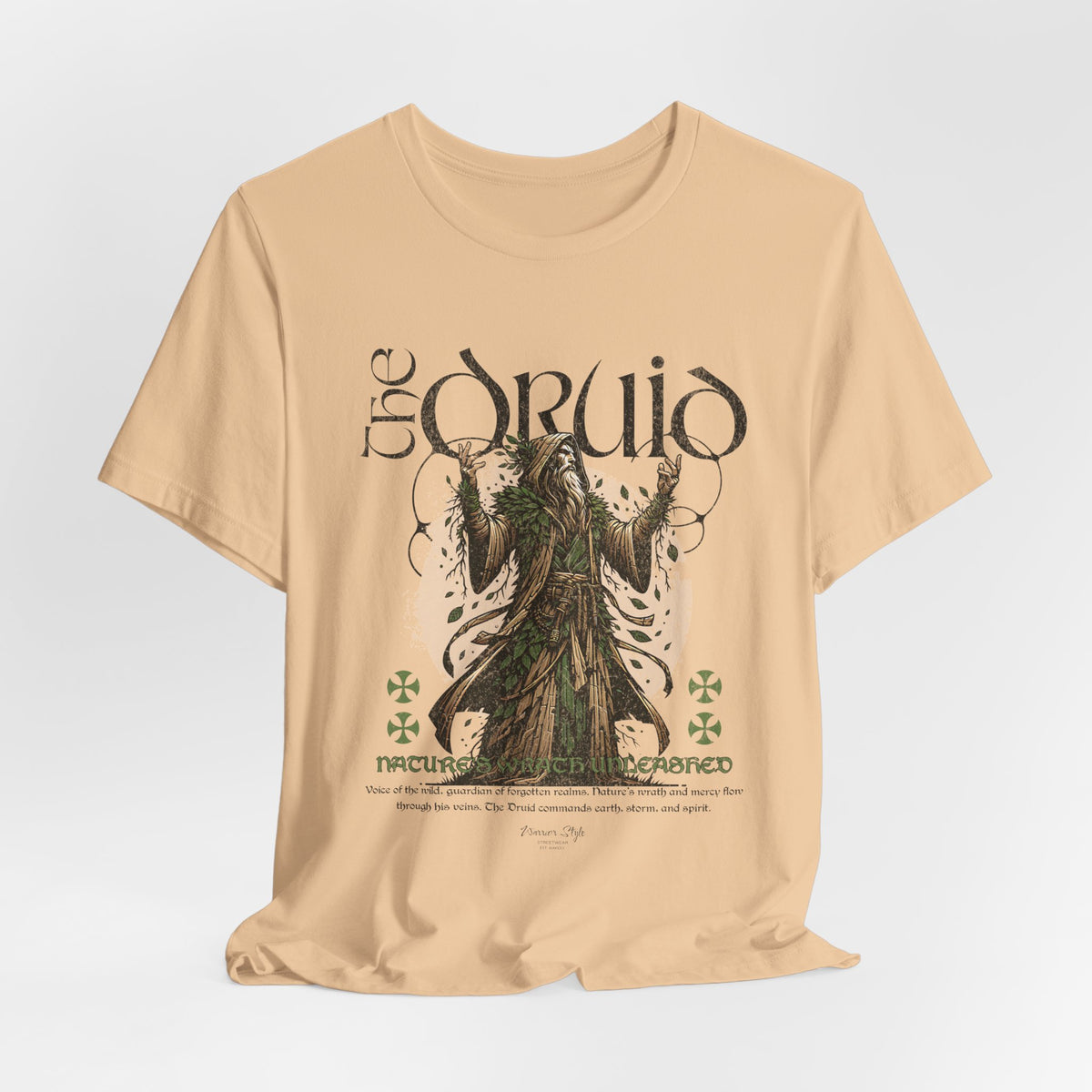 The DRUID t-shirt in Sand Dune — earth-toned and timeless, shaped by wind and wisdom.