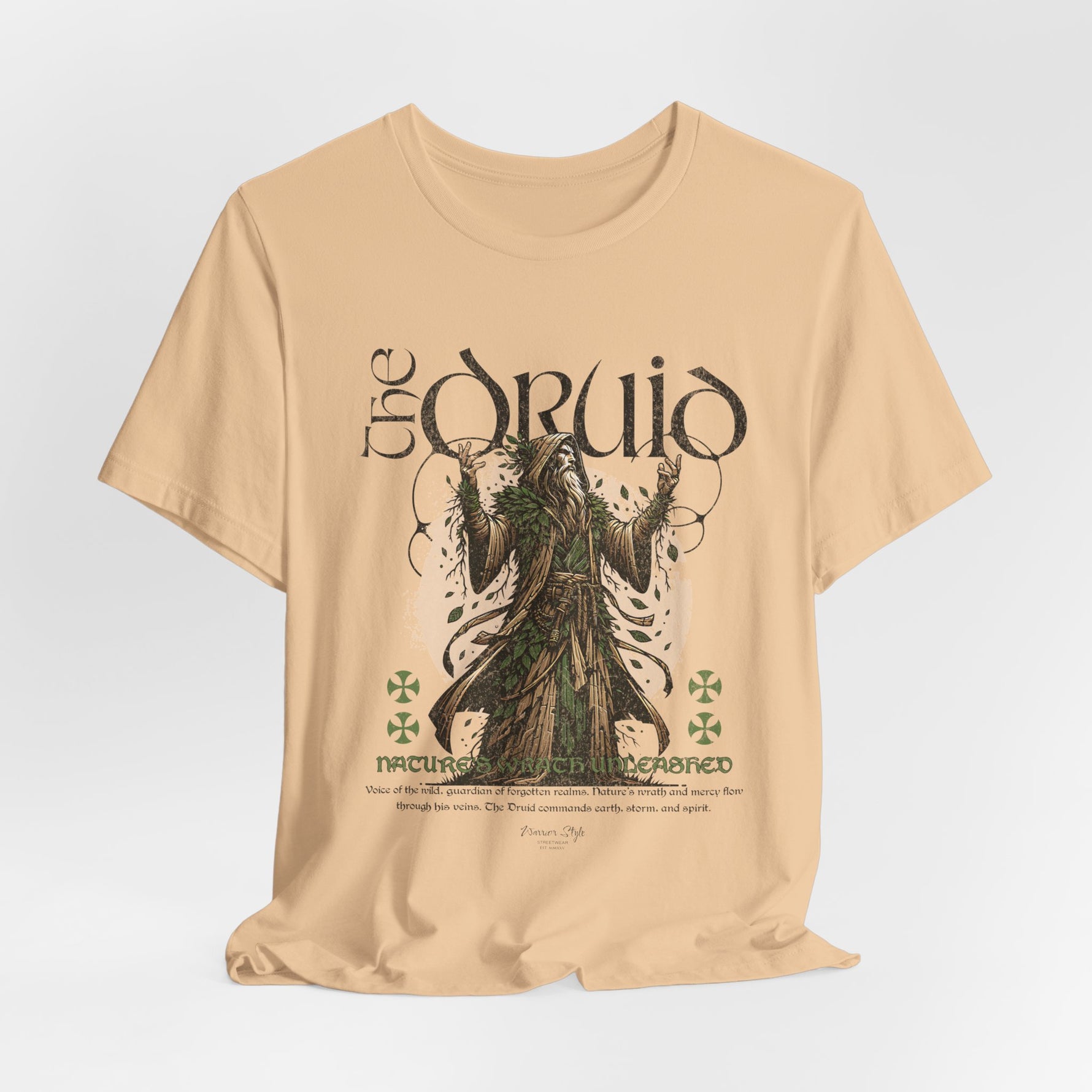 The DRUID t-shirt in Sand Dune — earth-toned and timeless, shaped by wind and wisdom.