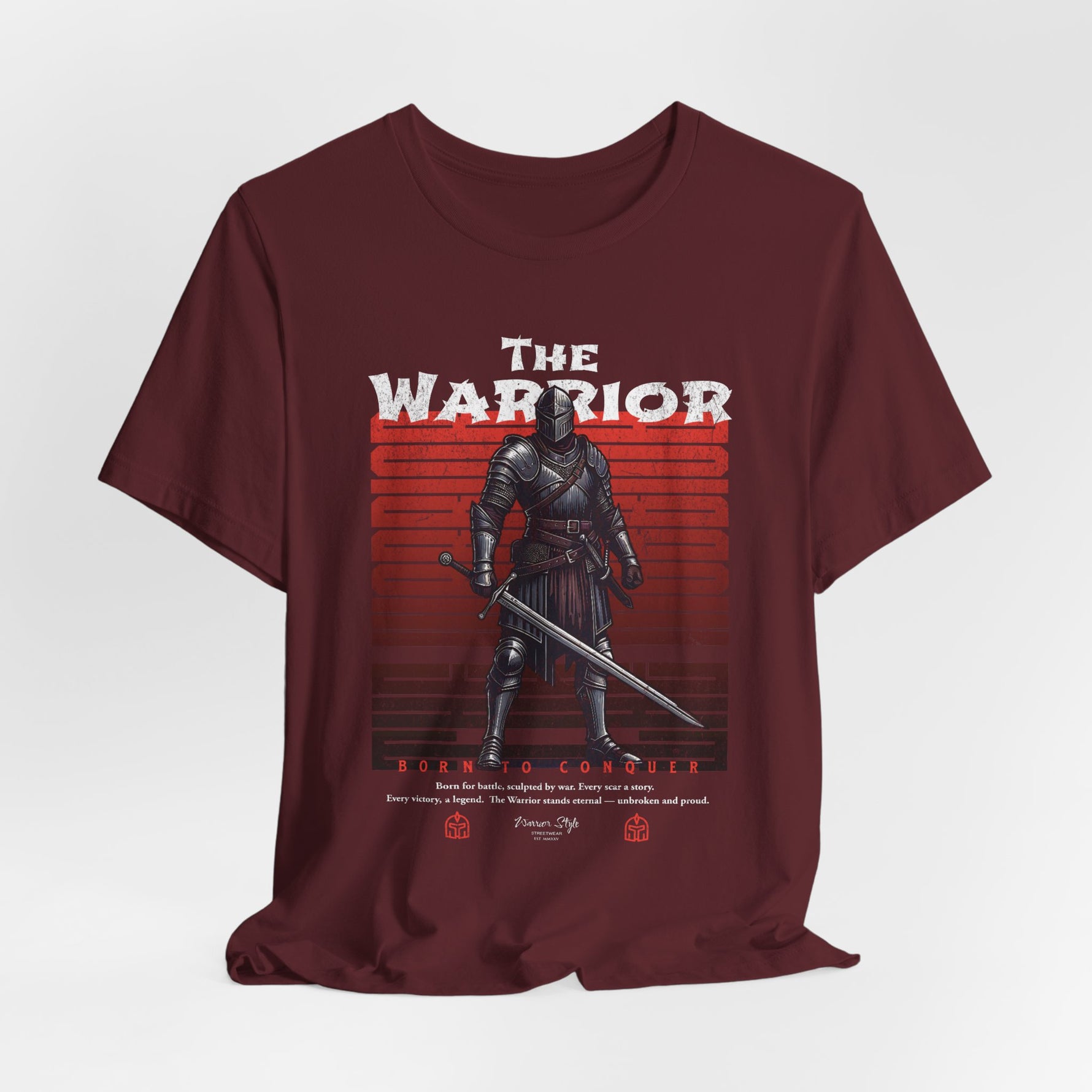 The Warrior t-shirt in Maroon — silent fury wrapped in honor.