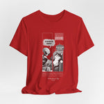 The FEEL REMORSE? t-shirt in red — 3D mockup, bold primary red tone, no background, no model.