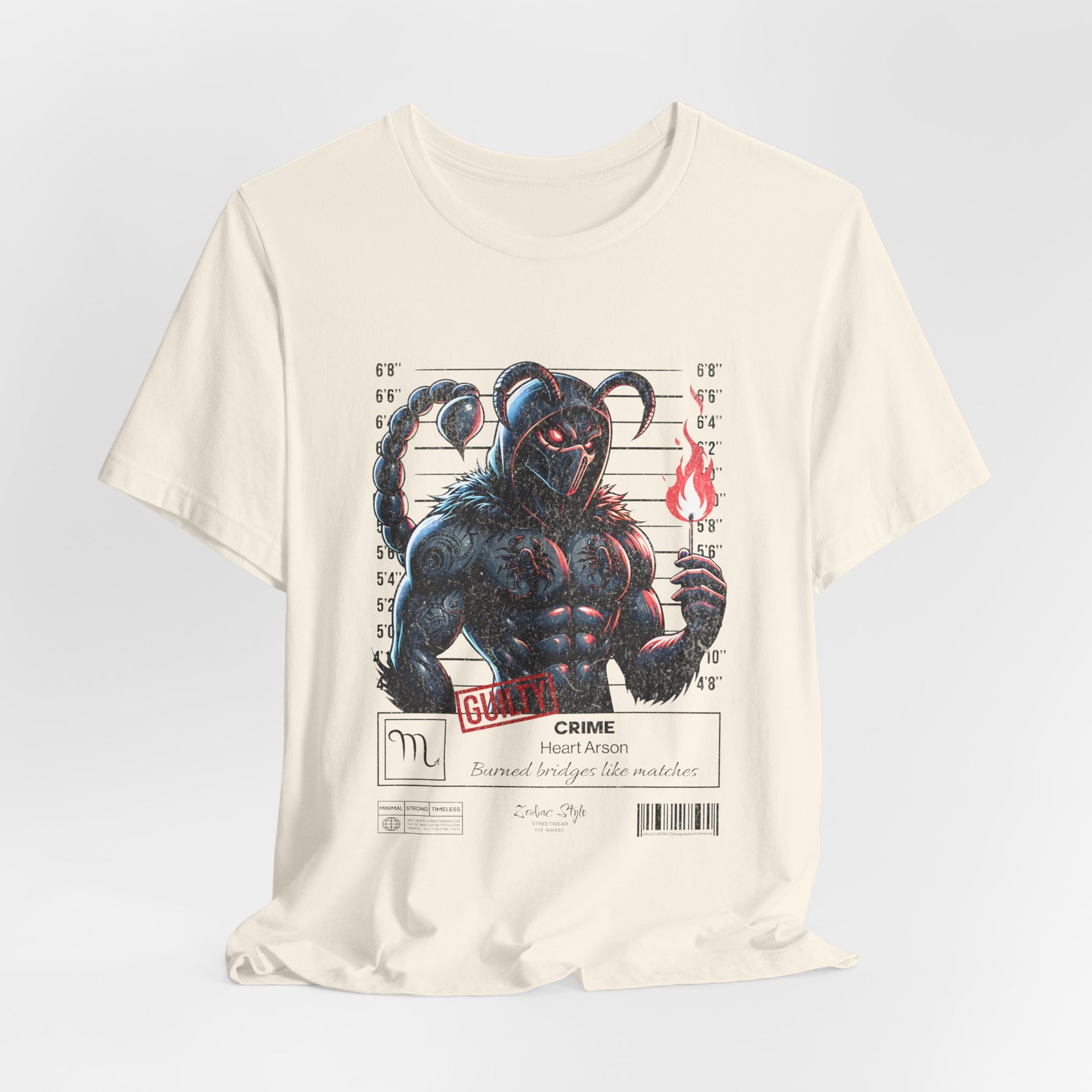 The SCORPIO t-shirt in Natural — 3D mockup showing shirt color Natural. No background. No model.