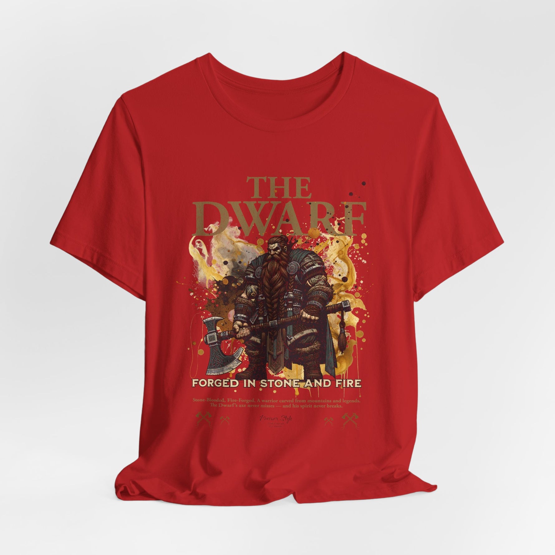 The DWARF t-shirt in Heather Red — as bold as dwarven banners soaked in battle.