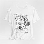 The MANY VOICES t-shirt in White — Don’t let the clean look fool you. It’s chaos in there.