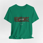 The VENGEANCE t-shirt in Kelly — sharp green with a rebellious energy.