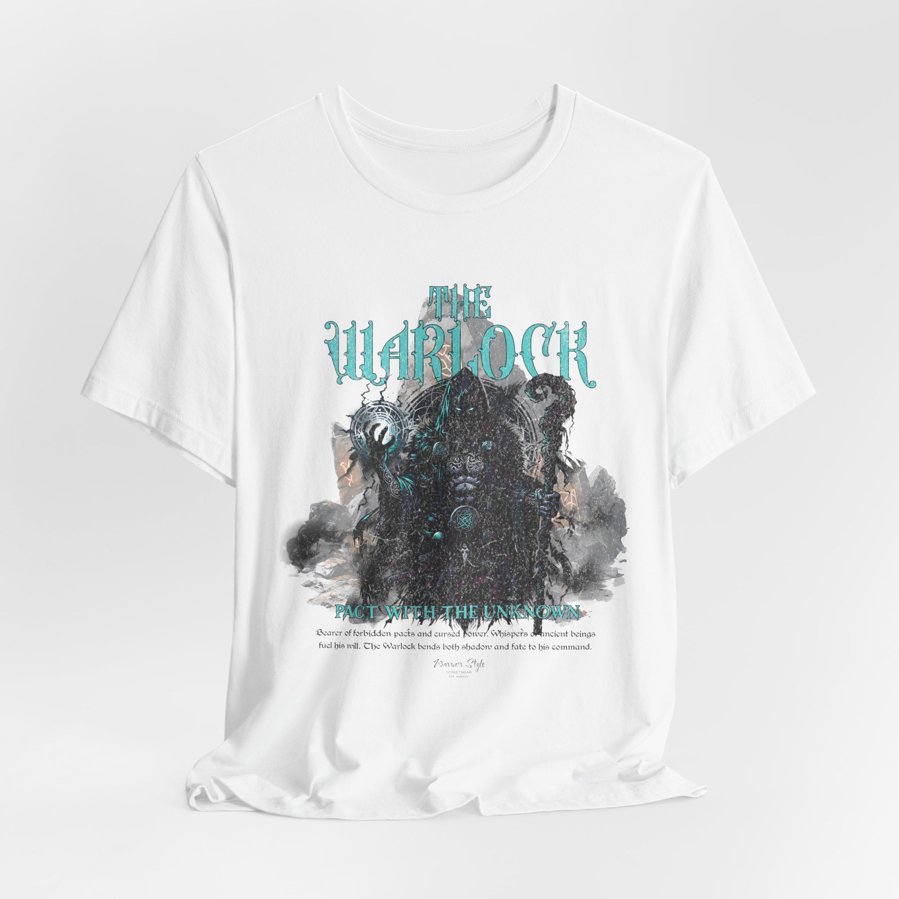 The Warlock t-shirt in White — Light, repurposed as a vessel for decay.