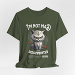 The NOT MAD t-shirt in Military Green — 3D mockup of an earthy green shirt; no background elements.