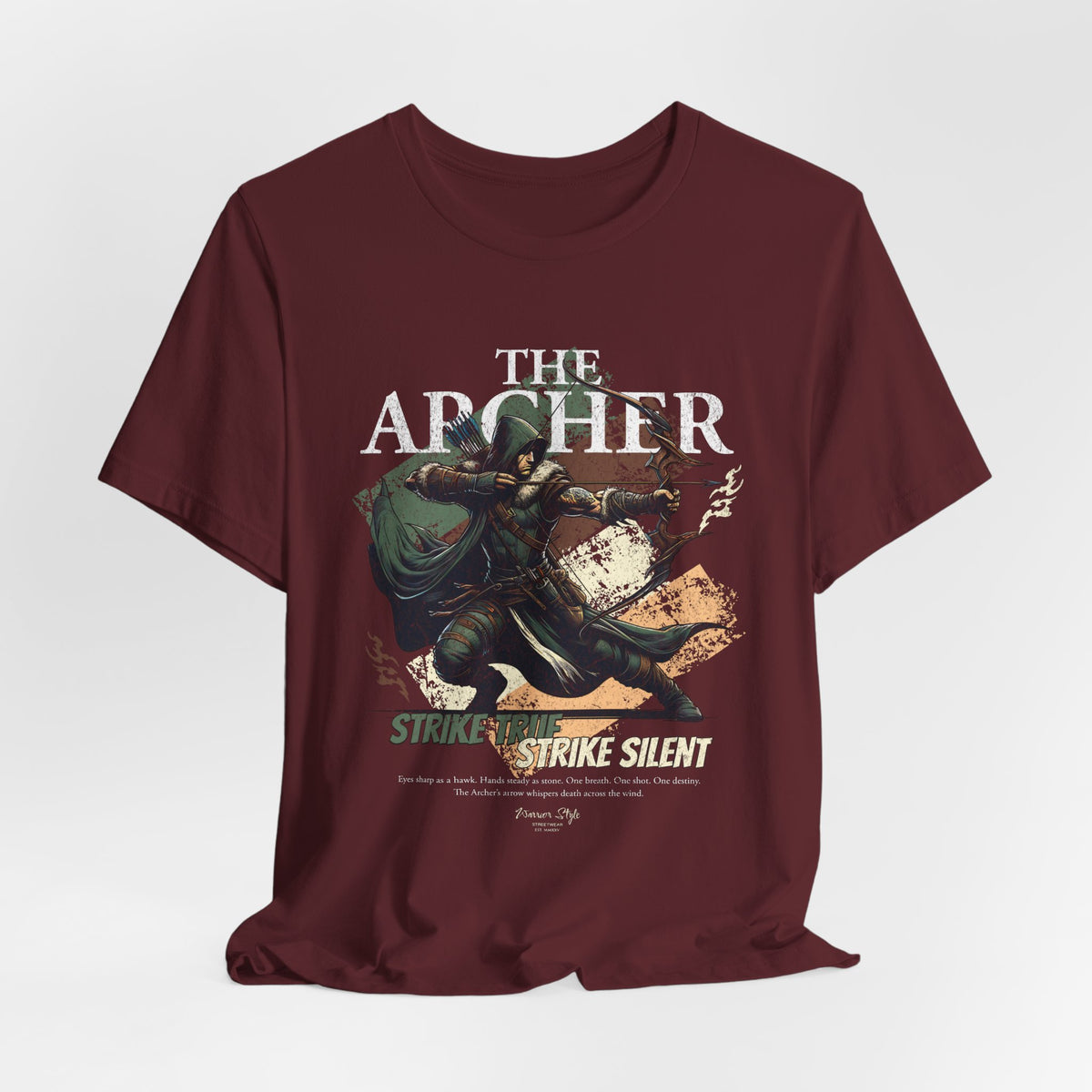 The ARCHER t-shirt in maroon — Deep shade of discipline, carved in silence.