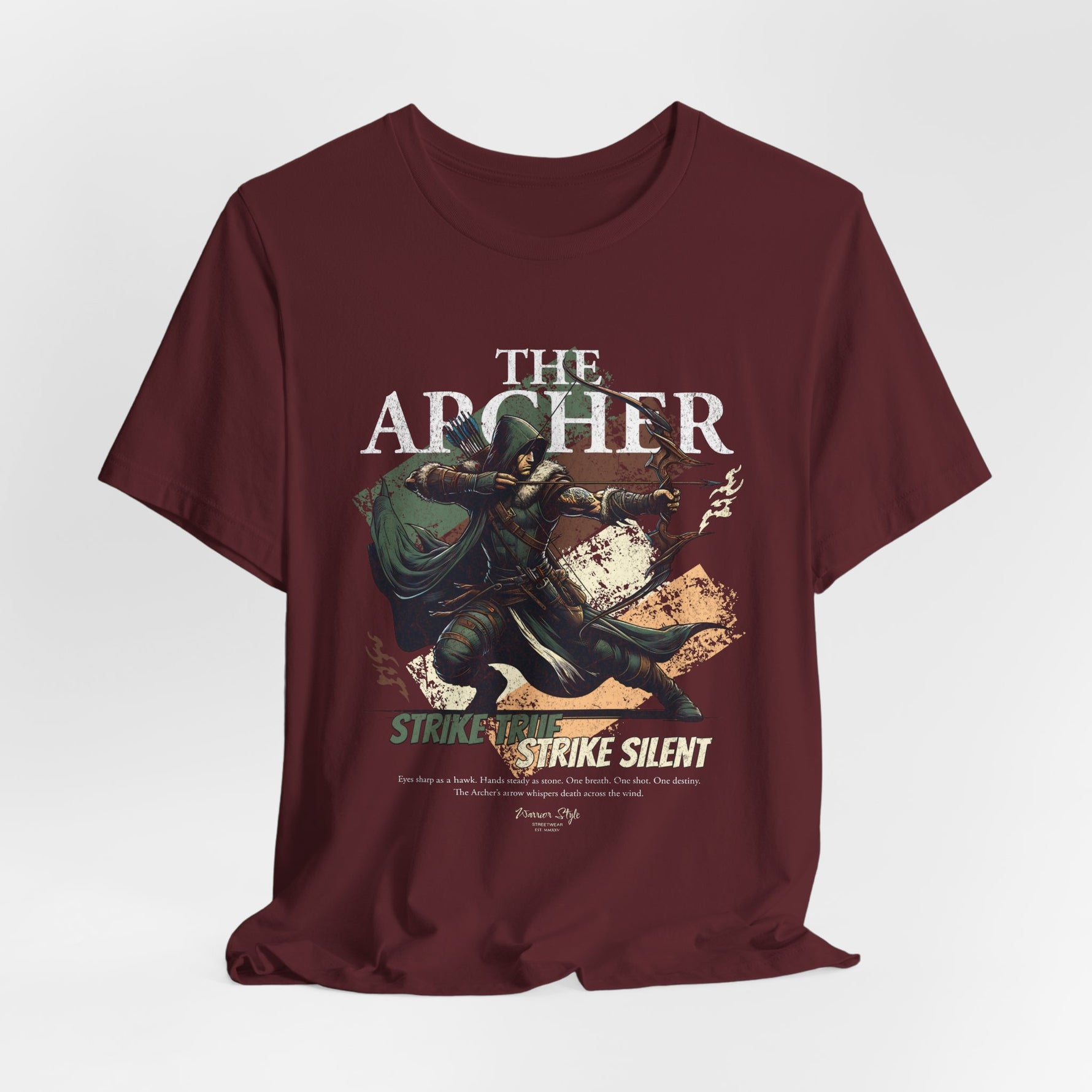 The ARCHER t-shirt in maroon — Deep shade of discipline, carved in silence.
