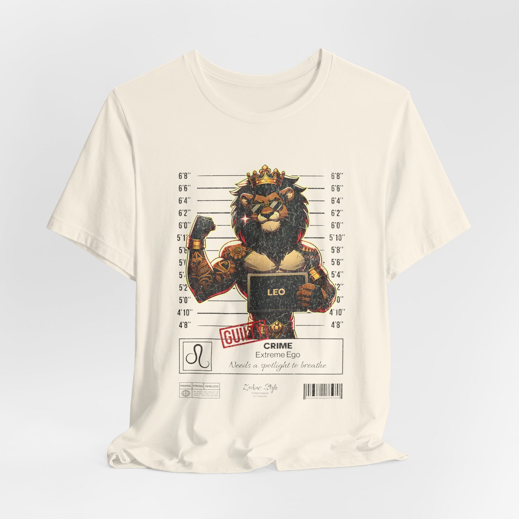 The LEO t-shirt in Natural – 3D mockup of an off-white, warm tone shirt with a clean minimal background. NO BACKGROUND, NO MODEL.