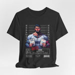 3D mockup of the LIBRA t-shirt in Dark Heather Grey — deep textured grey with slight speckling. NO BACKGROUND. NO MODEL.