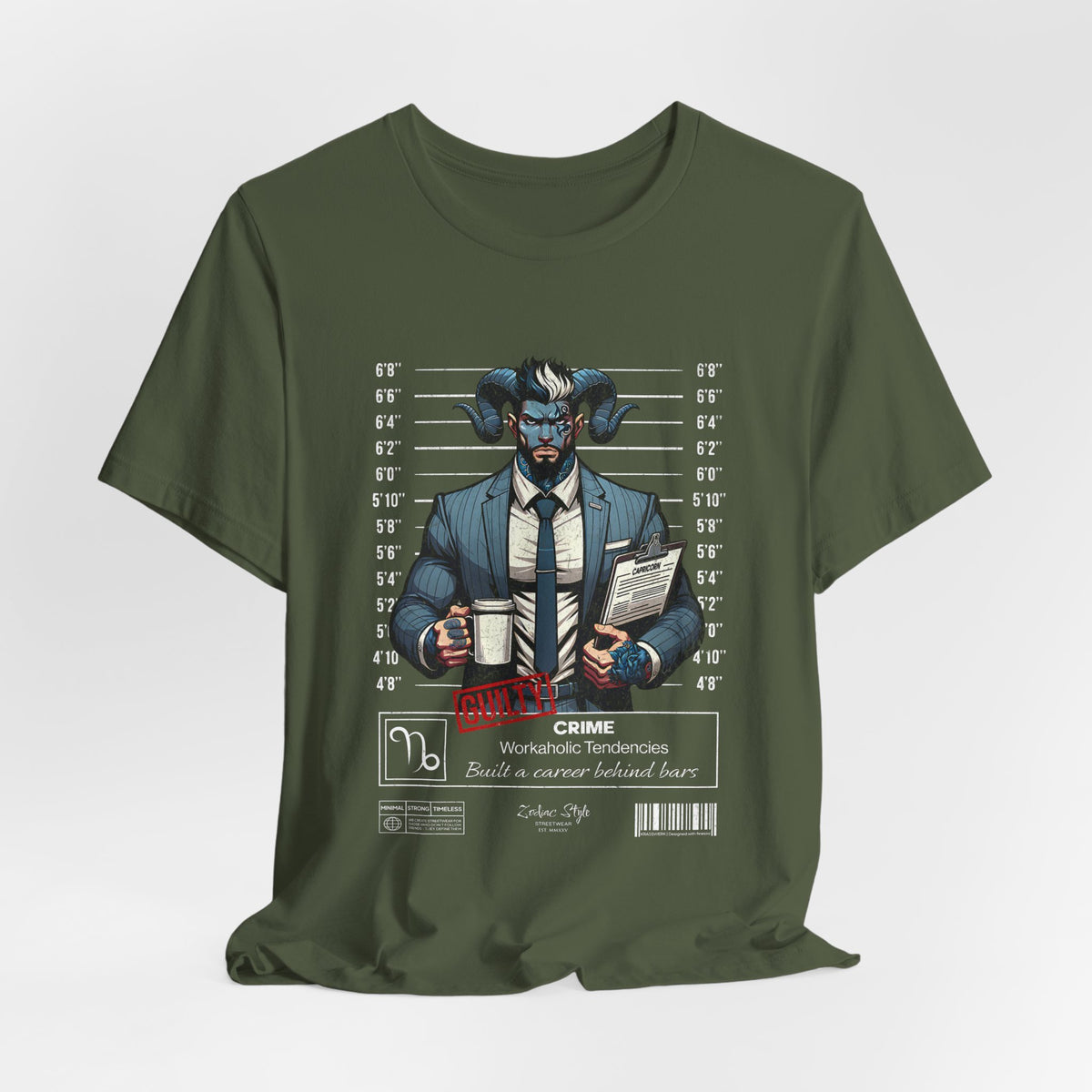 The CAPRICORN t-shirt in Military Green — tactical olive for strategic thinking and quiet resilience. No background. No model.