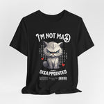 The NOT MAD t-shirt in Black — 3D mockup of a jet black shirt; product only, no environment.