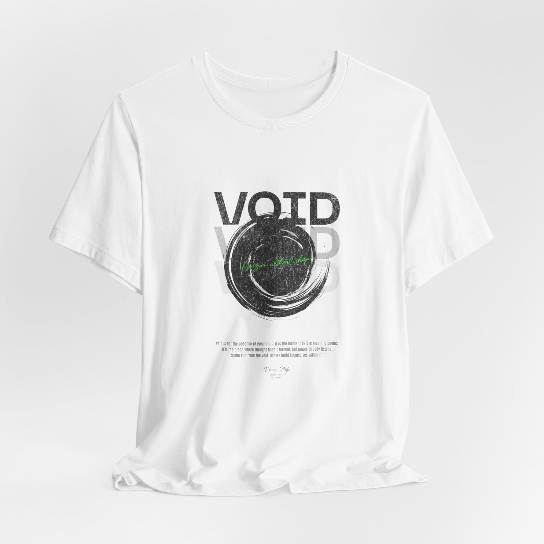 The VOID t-shirt in White — the last breath before being erased.