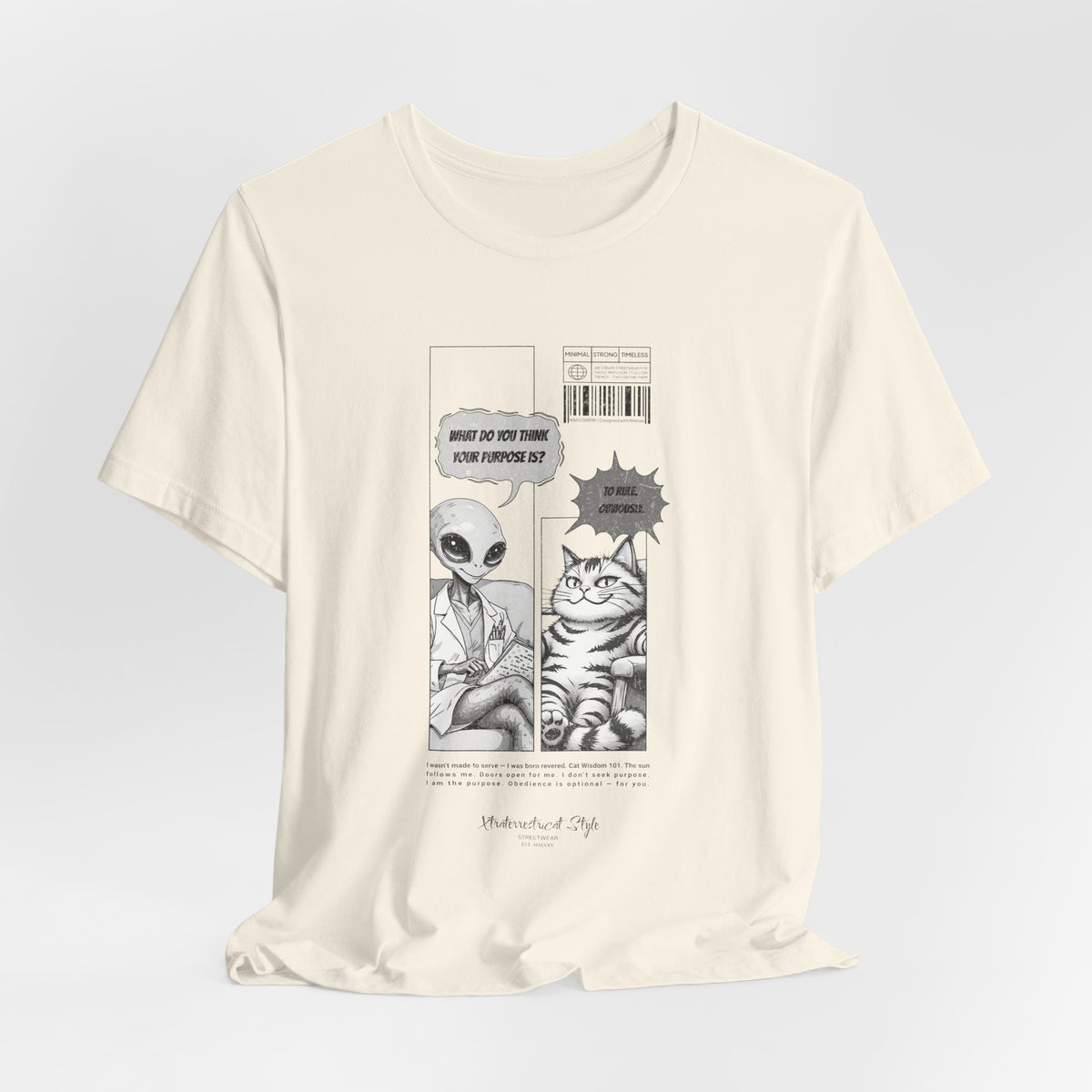 The TO RULE t-shirt in Natural — gentle off-white fabric with subtle warmth under the comic design.