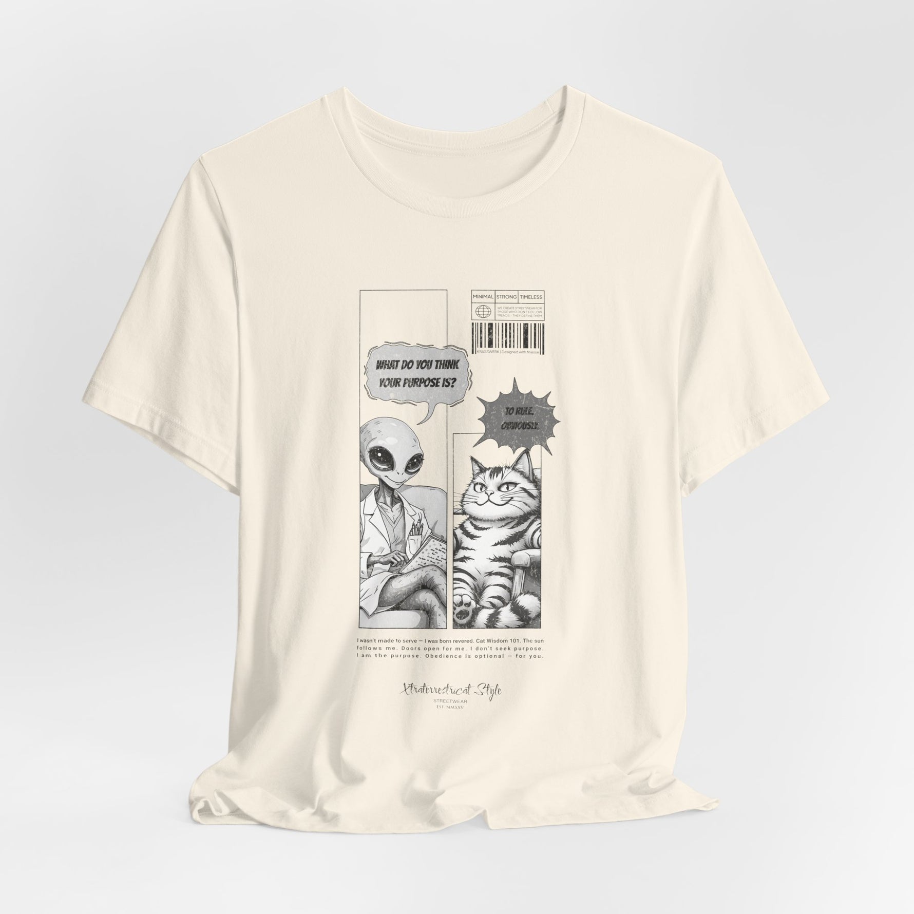 The TO RULE t-shirt in Natural — gentle off-white fabric with subtle warmth under the comic design.