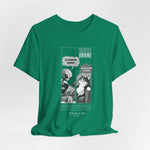 The FEEL REMORSE? t-shirt in kelly — 3D mockup, bright green tone, no background, no model.