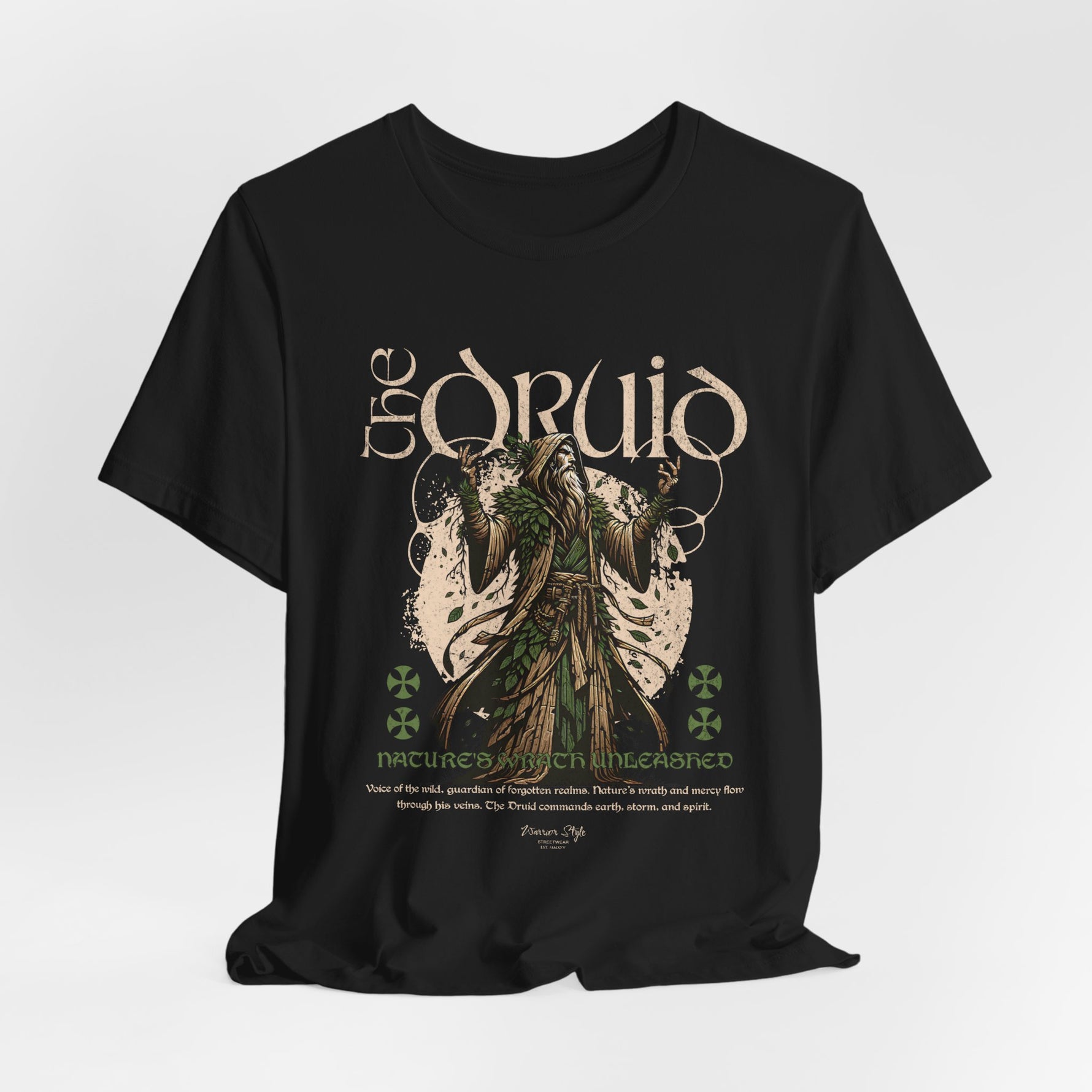 The DRUID t-shirt in Black — shrouded in mystery, speaking with the old world.