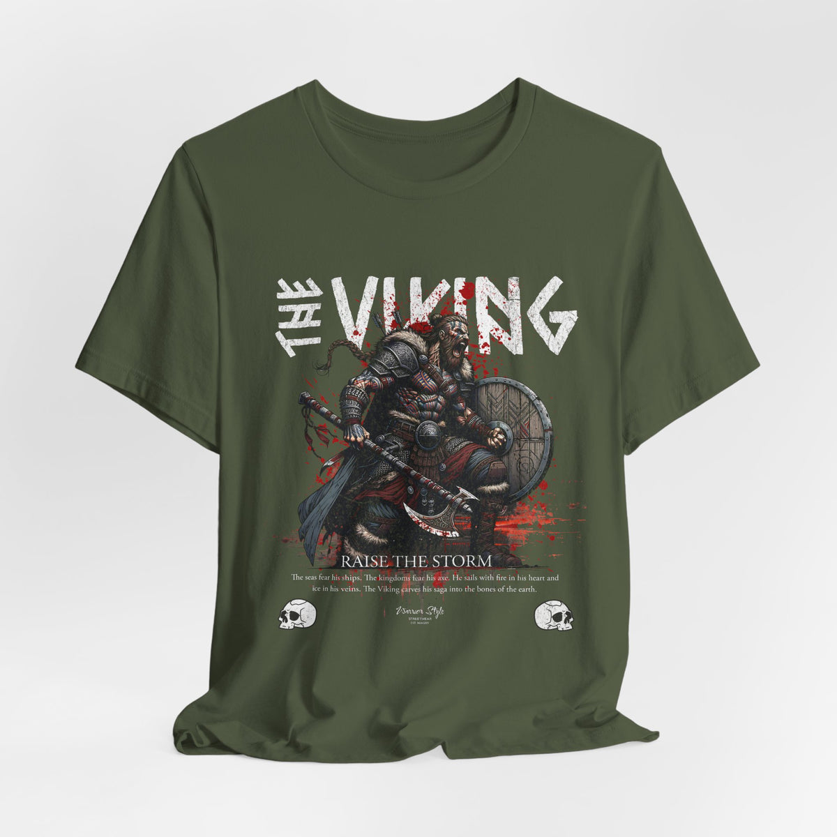 The VIKING t-shirt in Military Green — Worn by time, sharpened by war — the Viking lives in the wild.
