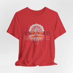 UNBOWED t-shirt in Heather Red — The color of defiance, burning silently.