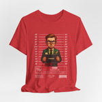 The VIRGO t-shirt in red — 3D mockup of the design on a classic red shirt. No background, no model.