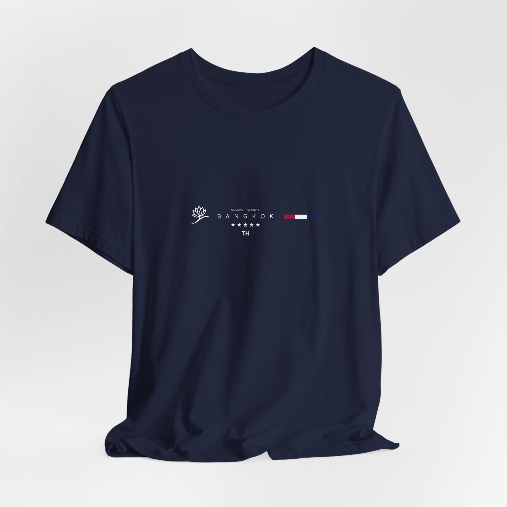 The BANGKOK t-shirt in Navy — a classic deep blue, mirroring nighttime river reflections in Bangkok.
