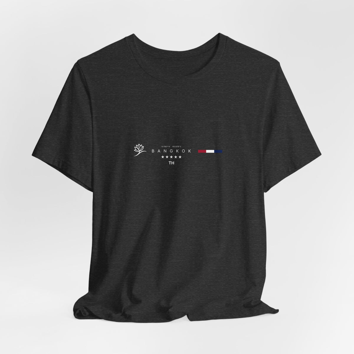 The BANGKOK t-shirt in Dark Heather Grey — a modern charcoal tone, balanced and versatile for urban explorers.