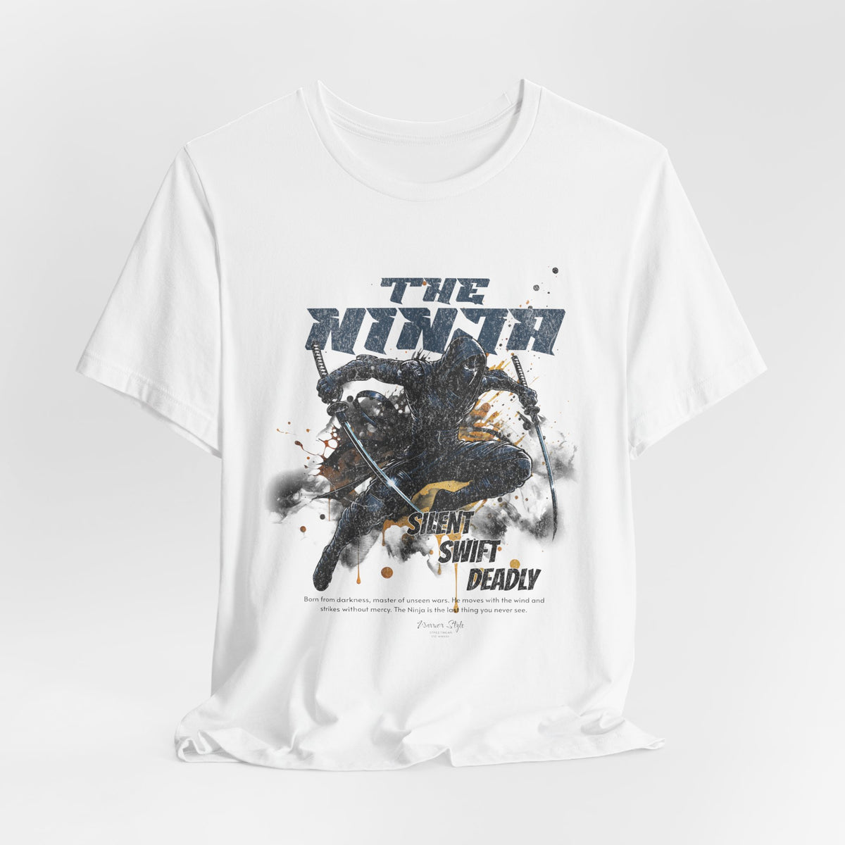 The NINJA t-shirt in White — contradiction in plain sight — clean but never innocent.