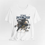 The NINJA t-shirt in White — contradiction in plain sight — clean but never innocent.