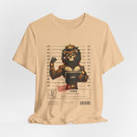 The LEO t-shirt in Sand Dune – 3D mockup of a beige-toned shirt, lion graphic in focus. NO BACKGROUND, NO MODEL.