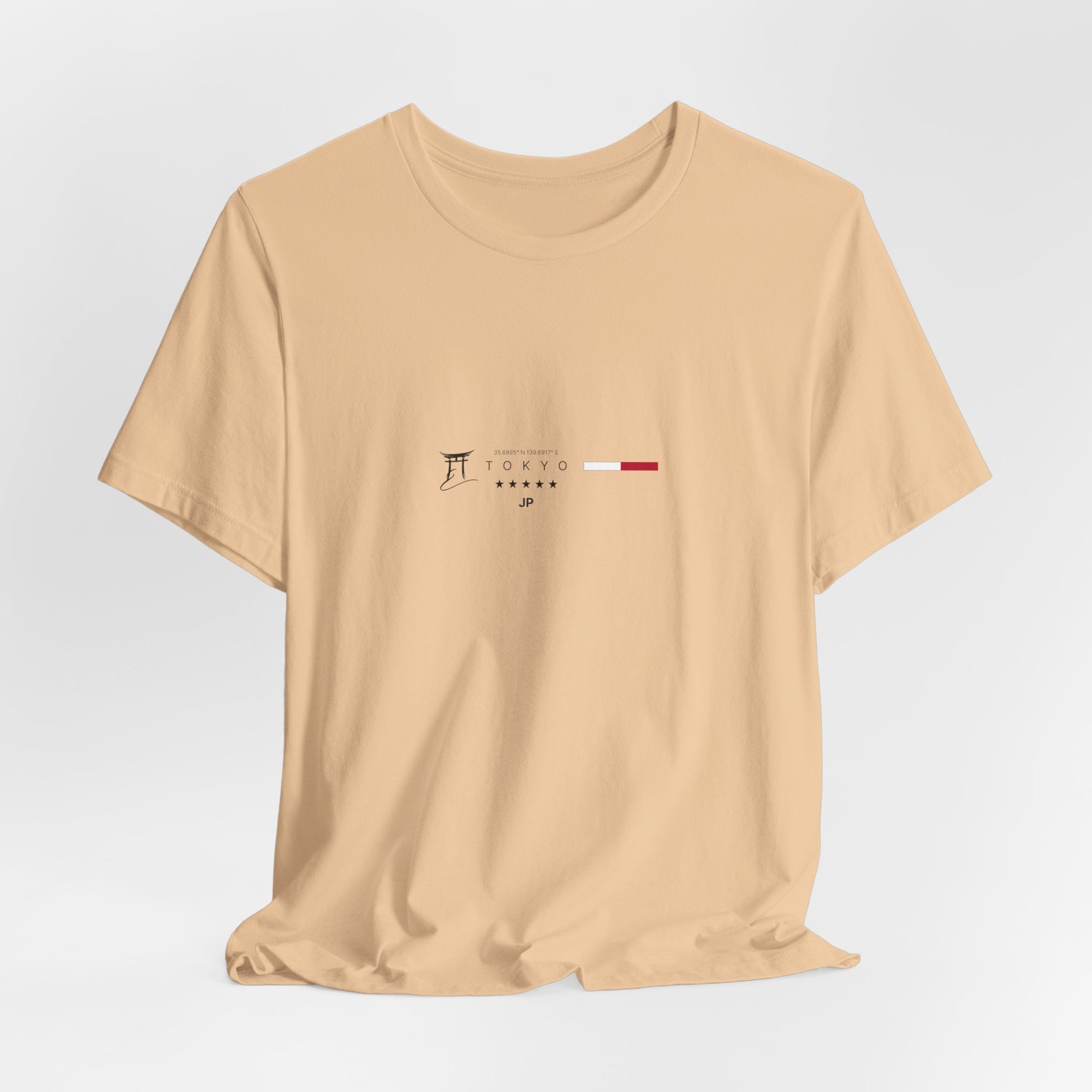 The TOKYO t-shirt in Sand Dune — 3D mockup of a muted beige-brown shirt. No background, no model.