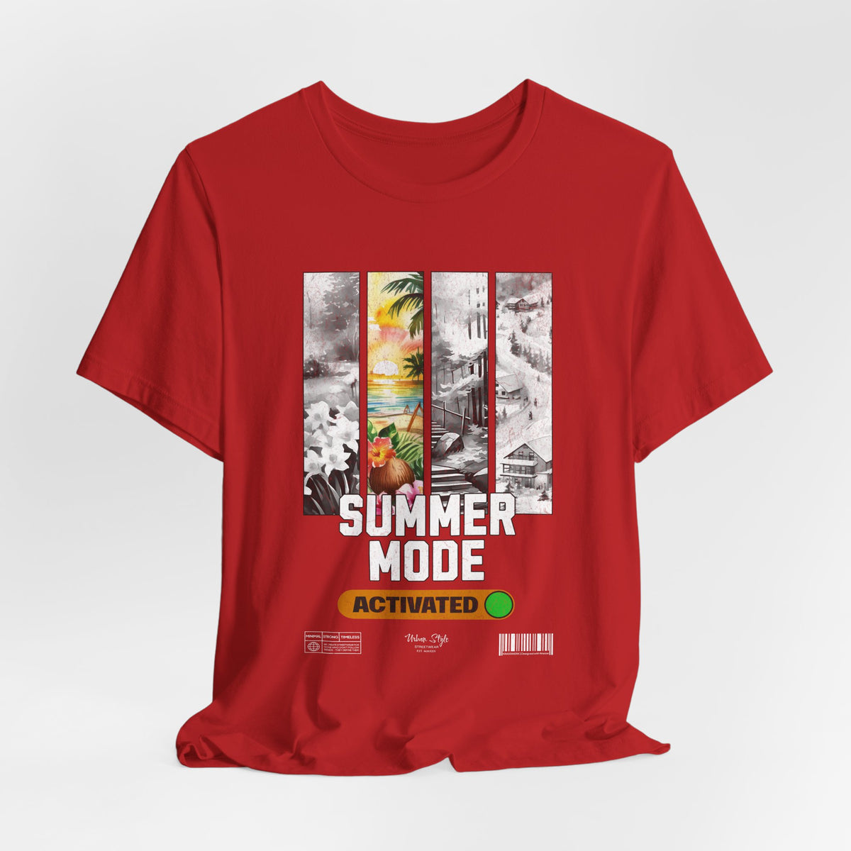 The SUMMER MODE t-shirt in red — Tropical heat and bold intent in one move.