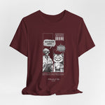 The SITONLAPTOPS t-shirt in Maroon — 3D mockup on a dark maroon shirt, no model, no background. High contrast between ink and fabric.