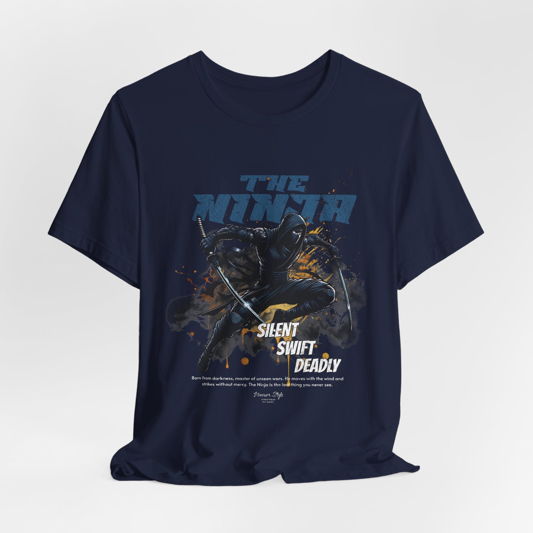 The NINJA t-shirt in Navy — deep, disciplined, and ready in the dark.