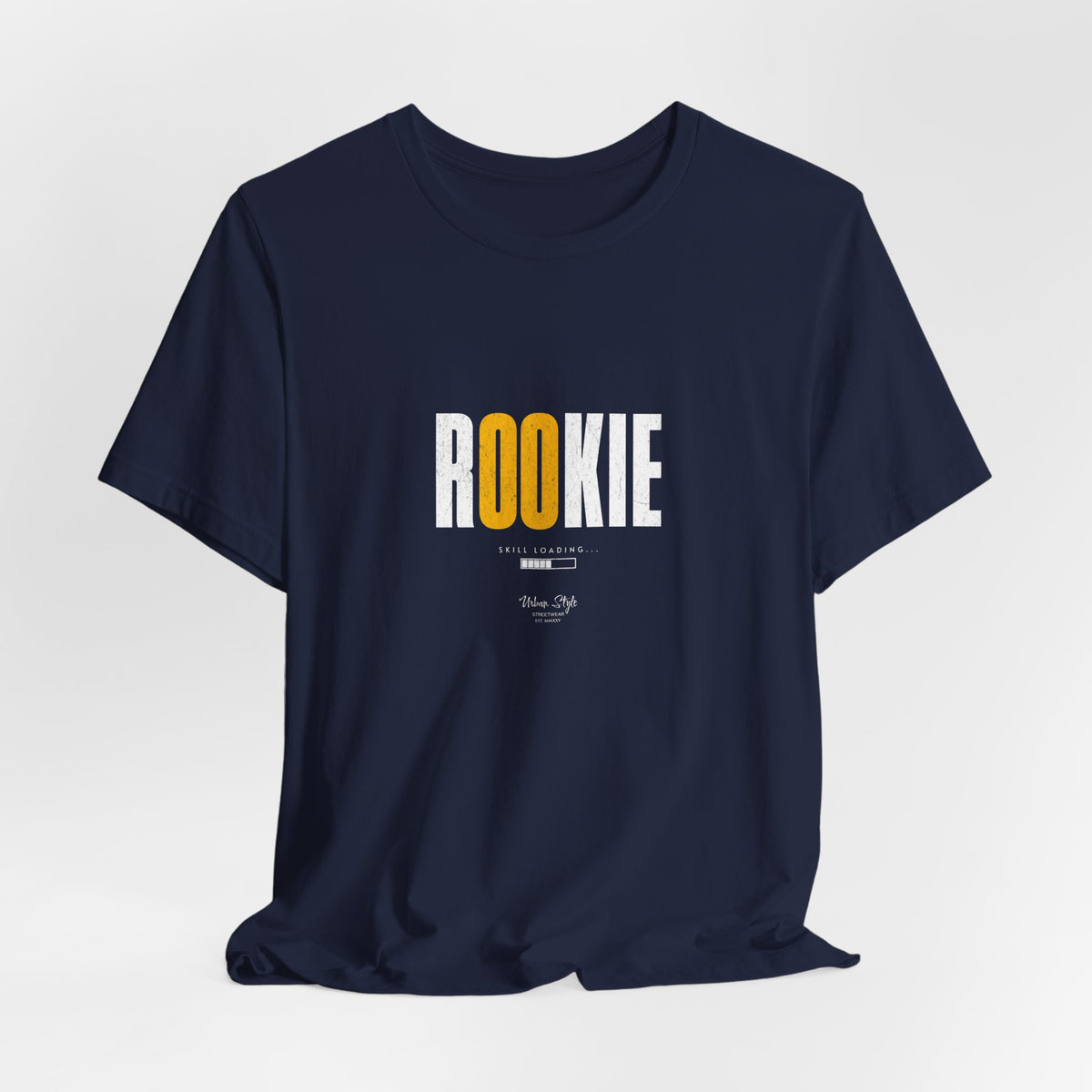 The ROOKIE t-shirt in Navy — trying to blend in, but it always shows.