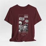 The GRAVITY t-shirt in Maroon — 3D mockup in dark burgundy tone, displaying the graphic centered on chest. No background, no model.
