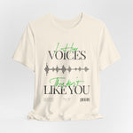 The VOICES t-shirt in Natural — the unsettling calm of thoughts that sound like truth.