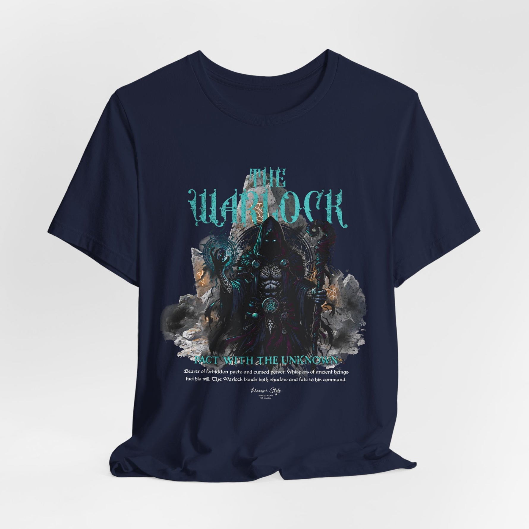 The Warlock t-shirt in Navy — Midnight deals cloaked in arcane blue.