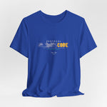The PROTOCOL BLACKCODE t-shirt in True Royal — resistance dressed like order. 3D mockup of a t-shirt in bold royal blue. No model, no background.