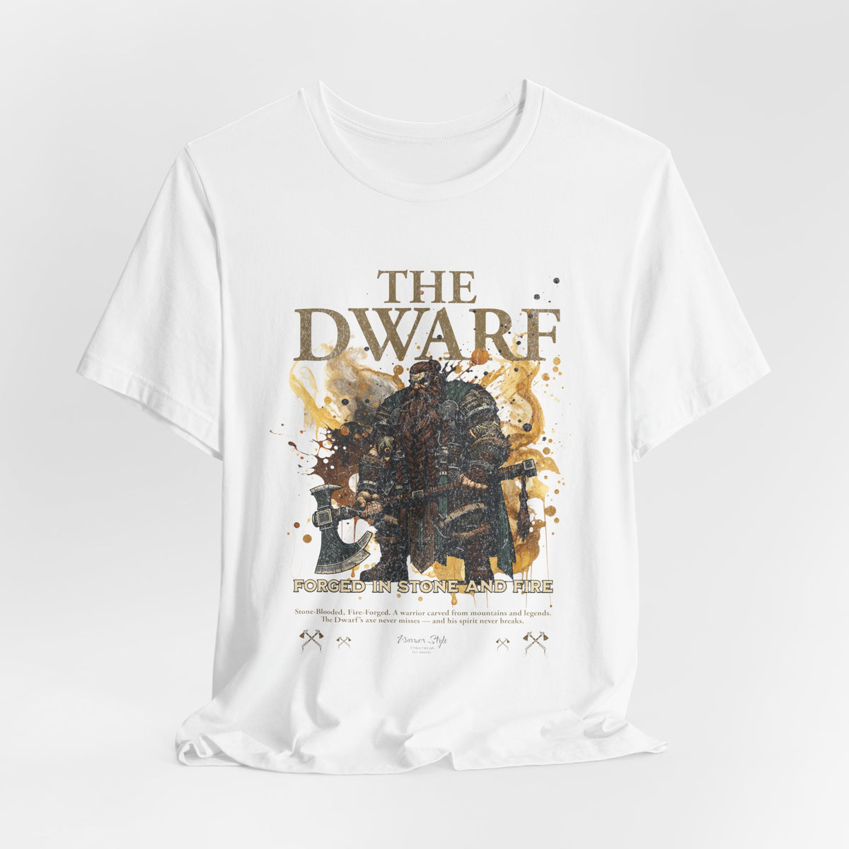 The DWARF t-shirt in White — pure canvas for a tale carved in myth and flame.