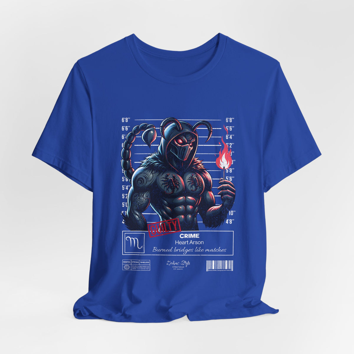 The SCORPIO t-shirt in True Royal — 3D mockup showing shirt color True Royal. No background. No model.