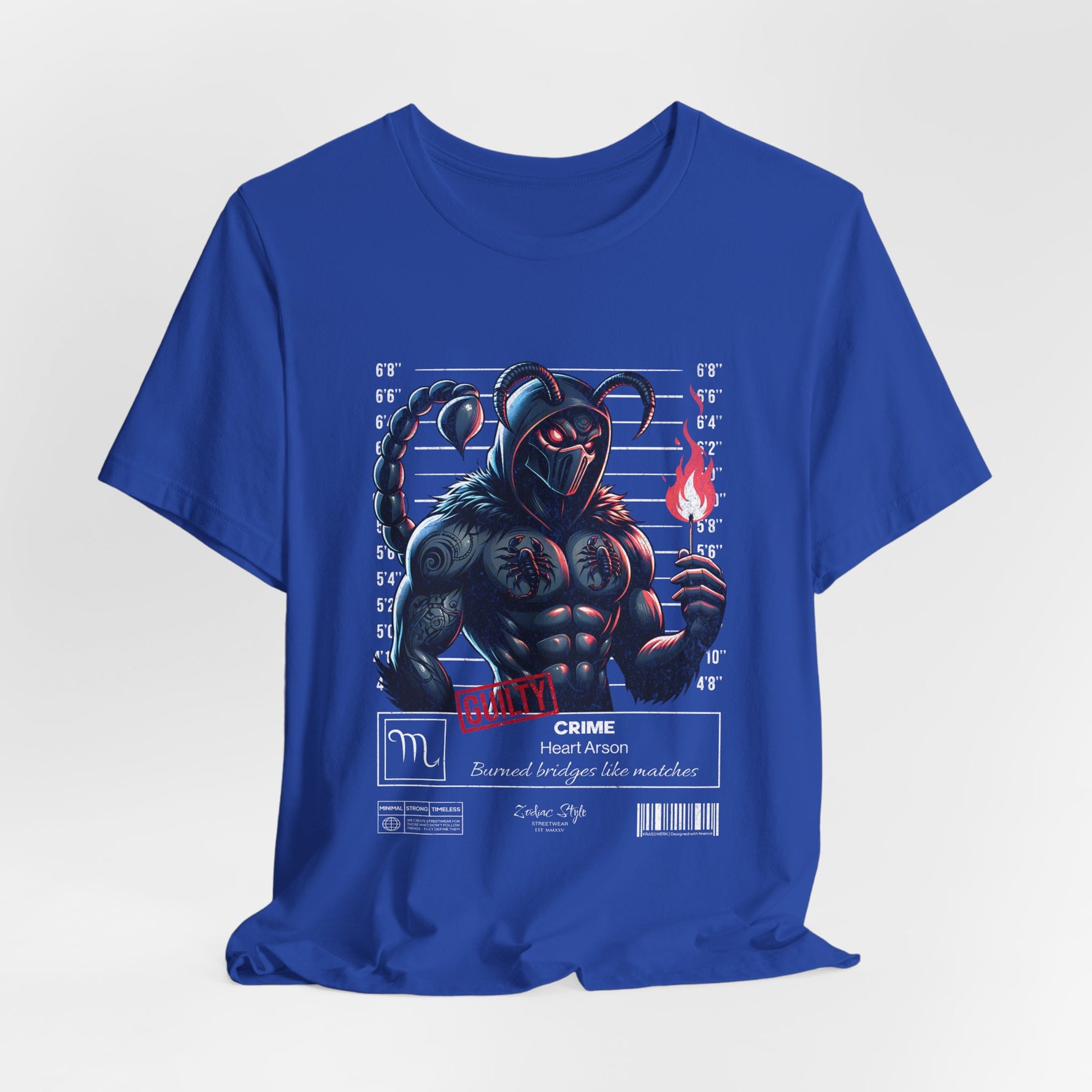 The SCORPIO t-shirt in True Royal — 3D mockup showing shirt color True Royal. No background. No model.
