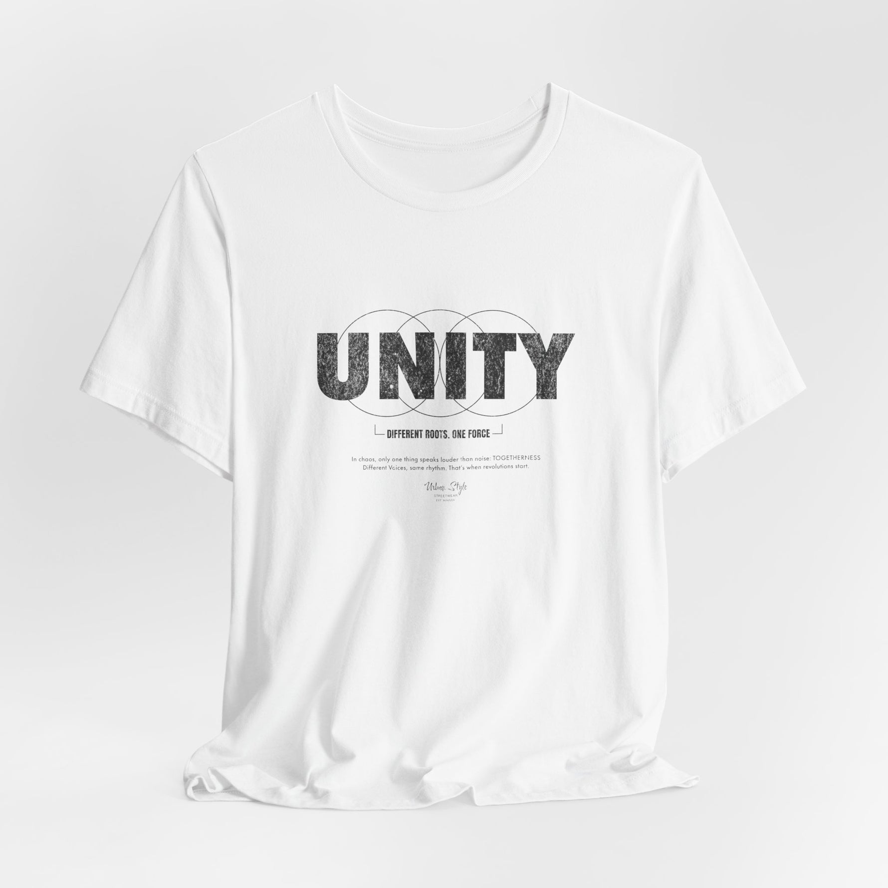 The UNITY t-shirt in White — pure clarity. No division. Just presence.