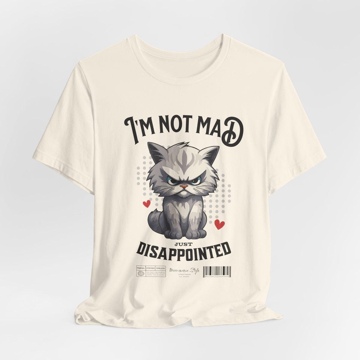 The NOT MAD t-shirt in Natural — 3D mockup of a light cream shirt; no model or surrounding elements.