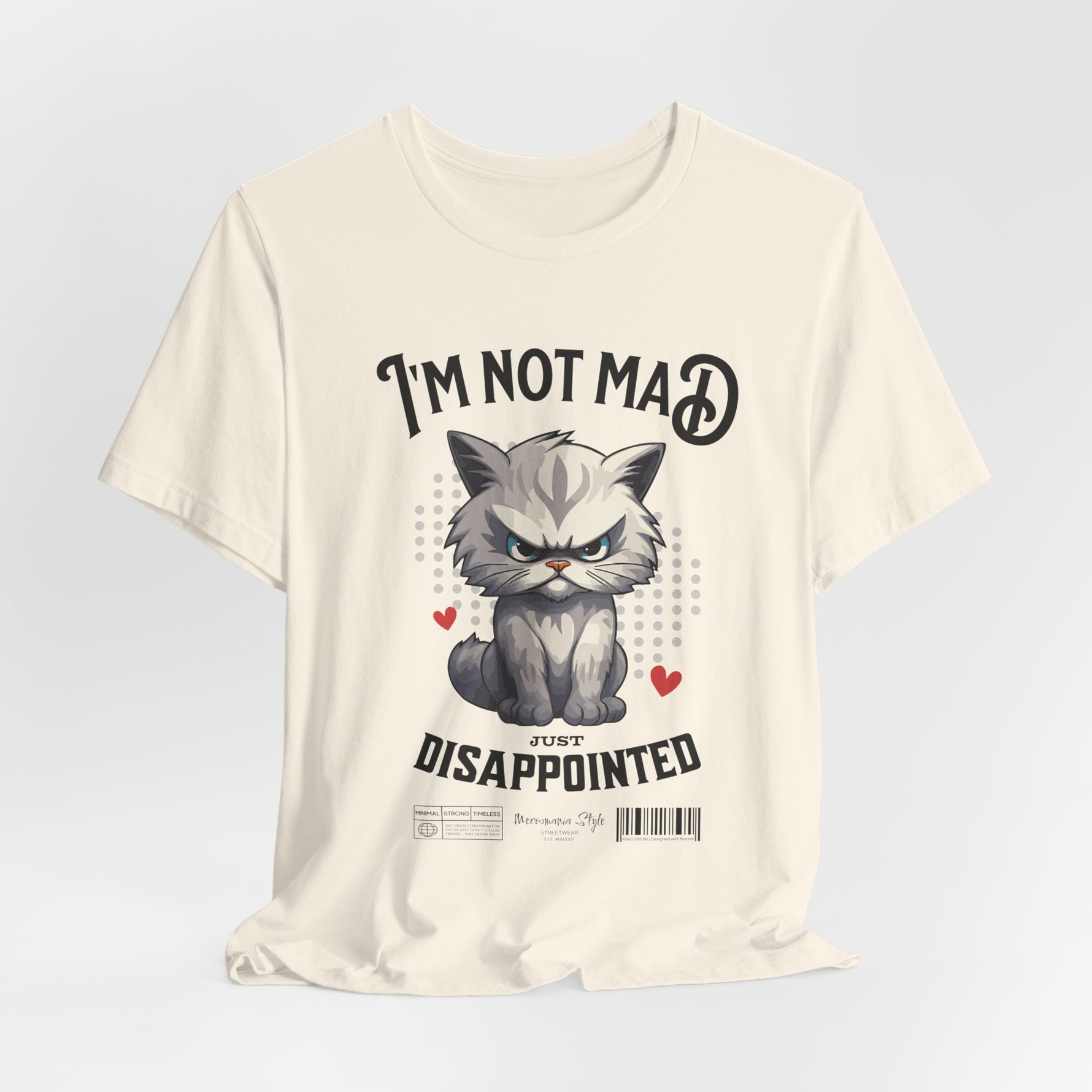 The NOT MAD t-shirt in Natural — 3D mockup of a light cream shirt; no model or surrounding elements.
