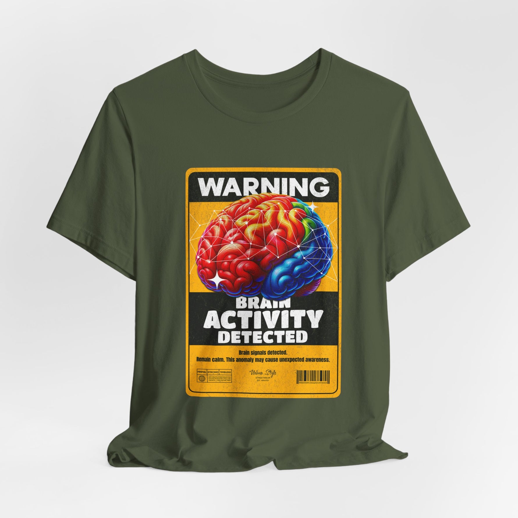 The Brain Activity Detected t-shirt in Military Green — tactical focus with cerebral force.