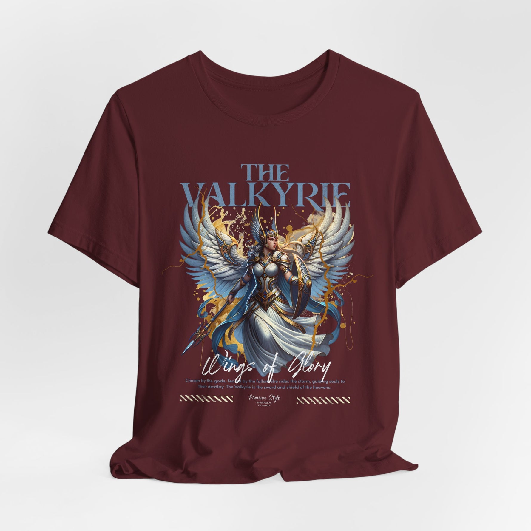 The VALKYRIE t-shirt in Maroon — deep, royal, and laced with silent strength.