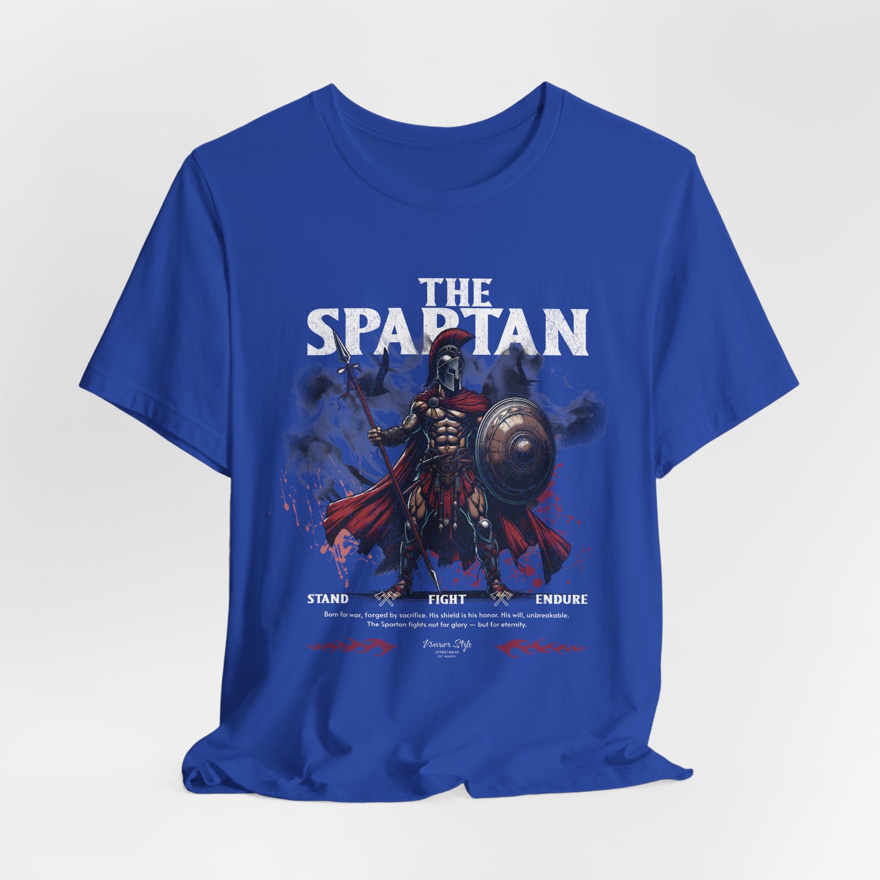 The SPARTAN t-shirt in True Royal — regal, commanding, for those who lead the shield wall.