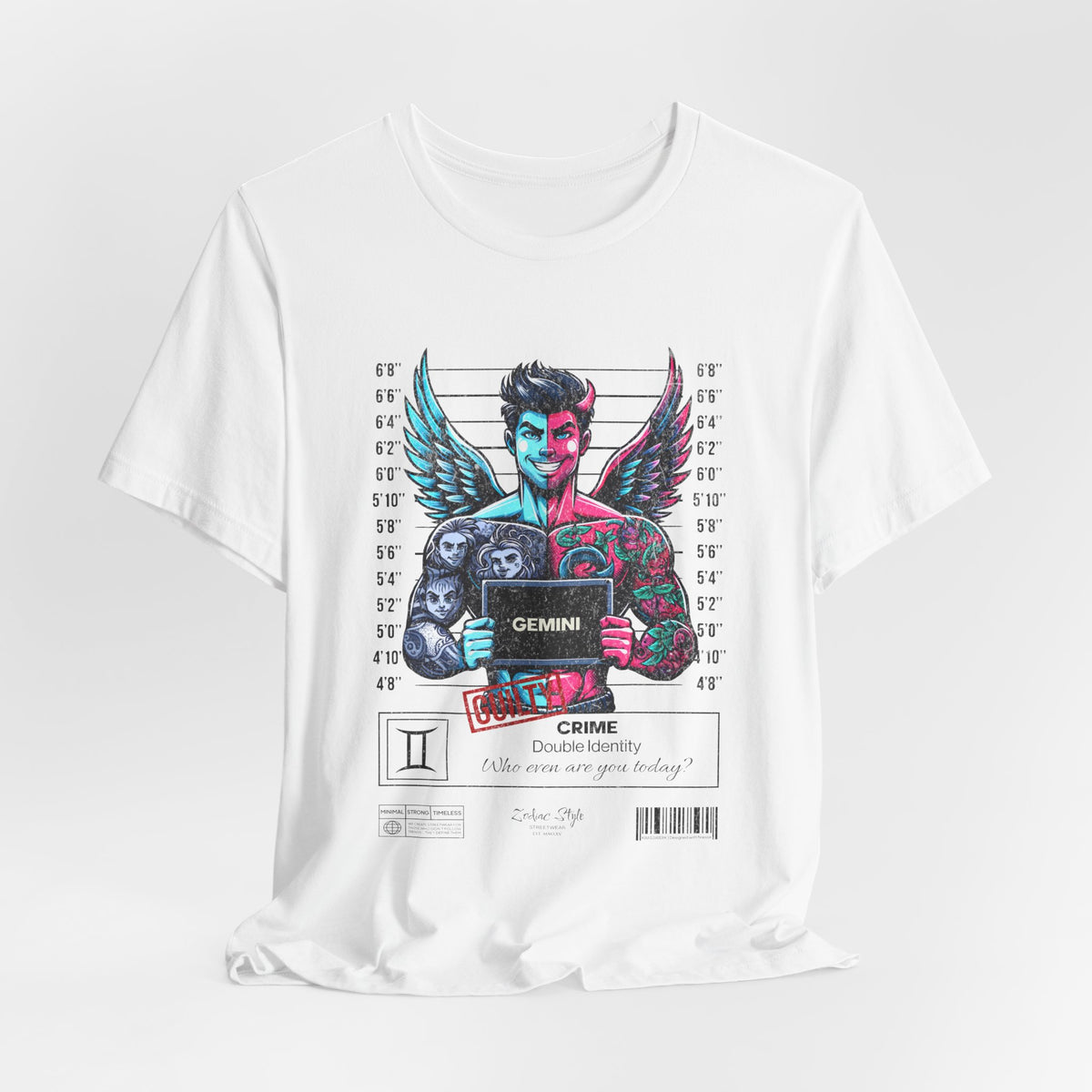 The GEMINI t-shirt in White — Too bright to hide… too fast to catch.