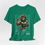 The LEO t-shirt in Kelly – 3D mockup of a vibrant green shirt, showcasing the lion graphic in full detail. NO BACKGROUND, NO MODEL.